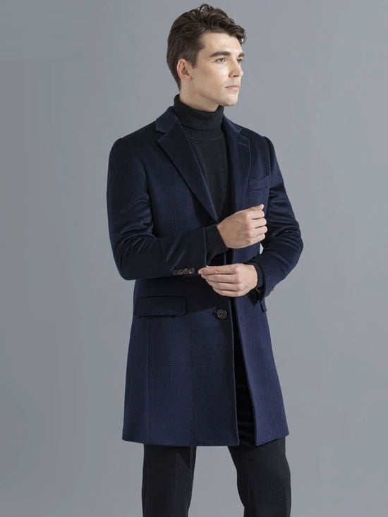 Cappotto blu semplice monopetto