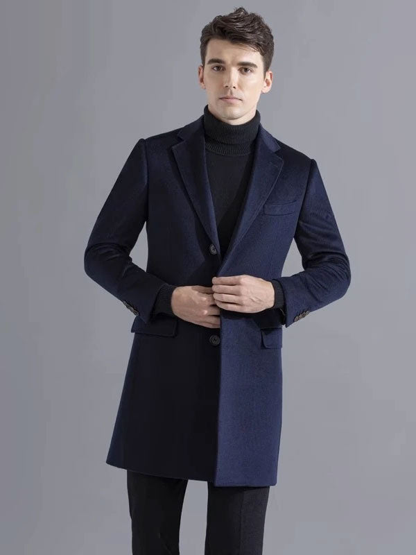 Cappotto blu semplice monopetto