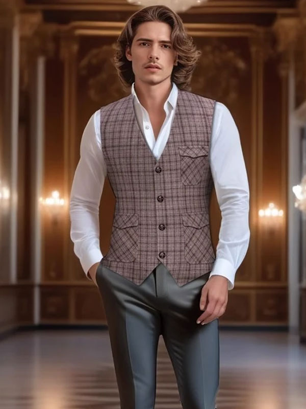 Gilet Di Lana A Quadri In Tweed Vintage