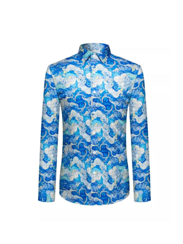 Camicia In Cotone Ad Asciugatura Rapida Con Stampa A Onde