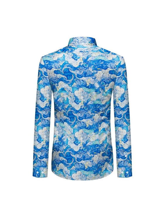 Camicia In Cotone Ad Asciugatura Rapida Con Stampa A Onde