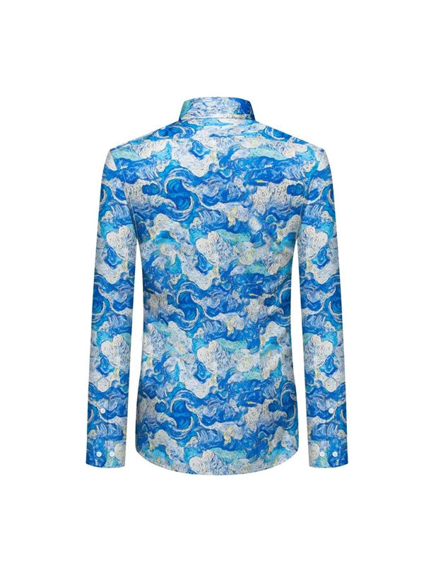 Camicia In Cotone Ad Asciugatura Rapida Con Stampa A Onde