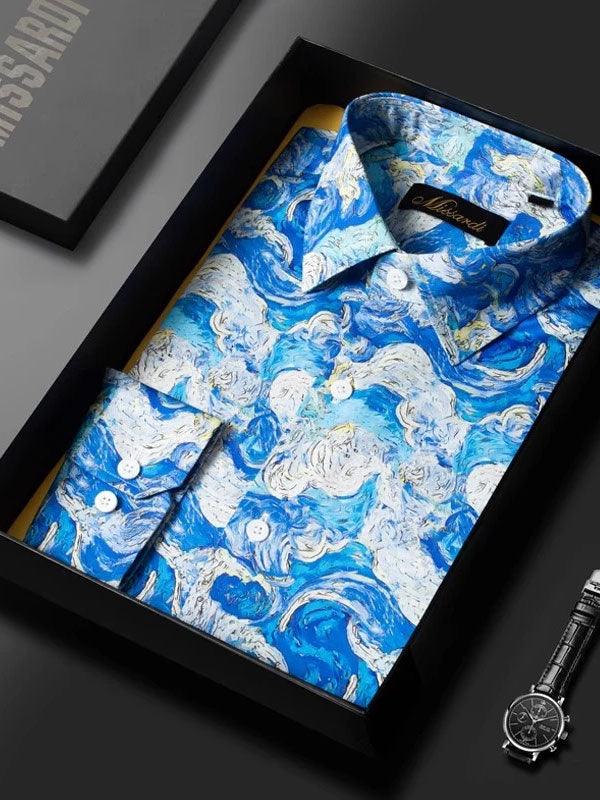 Camicia In Cotone Ad Asciugatura Rapida Con Stampa A Onde