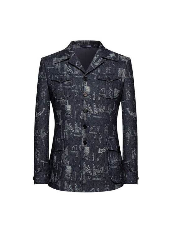 Blazer Geometrico In Cotone Con Risvolto