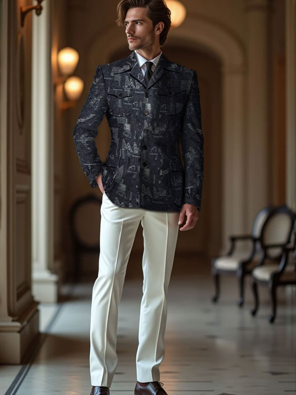 Blazer Geometrico In Cotone Con Risvolto