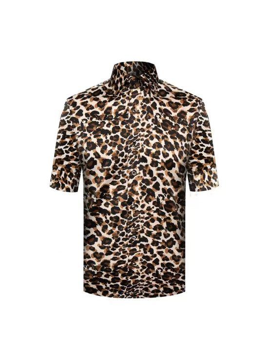 Camicia Alla Moda Con Stampa Leopardata A Maniche Corte