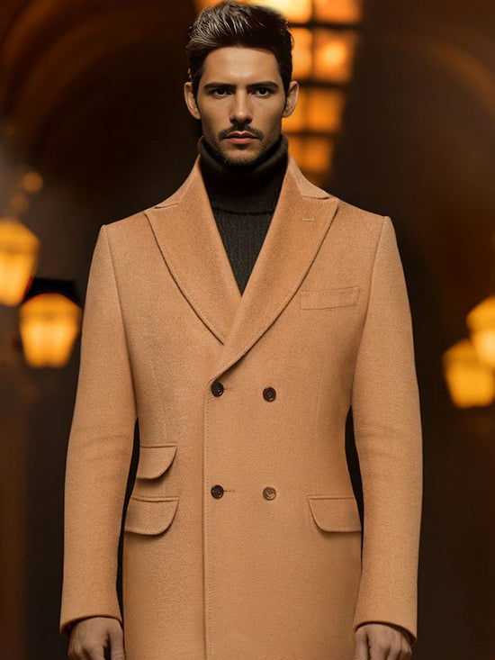 Cappotto Doppiopetto Cammello Con Revers